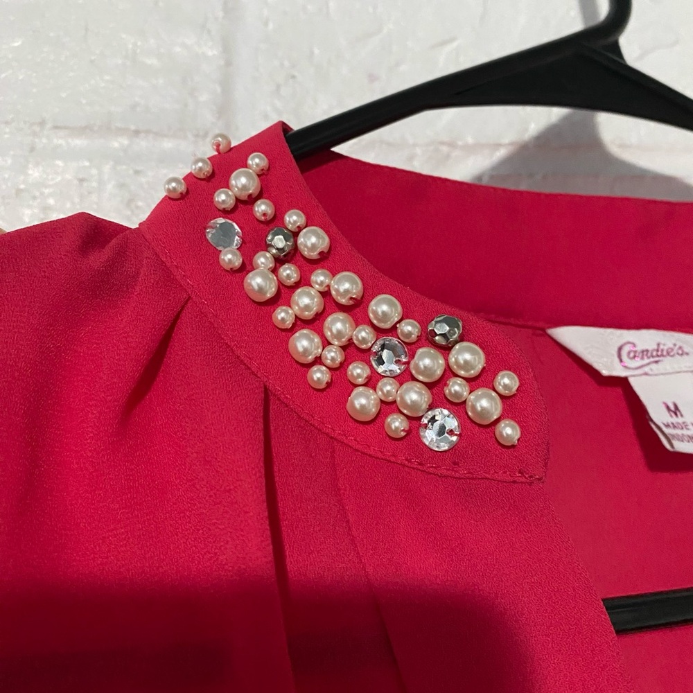 Candie's Raspberry Color Embellished Collar Blouse - Picture 11 of 14